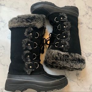 Black with Faux Fur Trim Khombu Snow Boots Size 7
